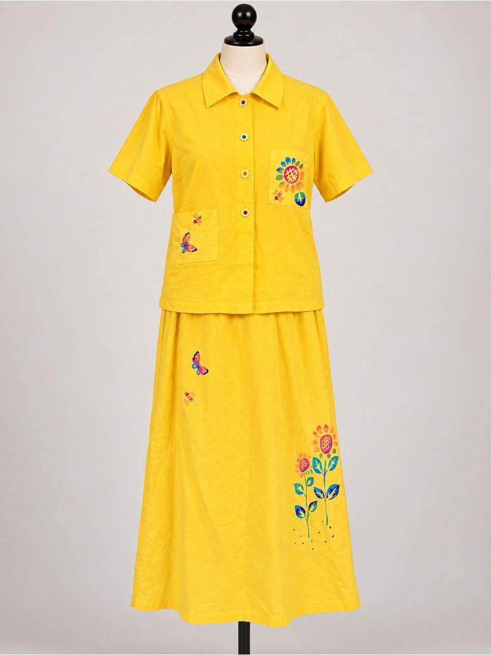 Yellow Sunflower Vintage Linen Dress & Shirt Set Sag Harbor 8